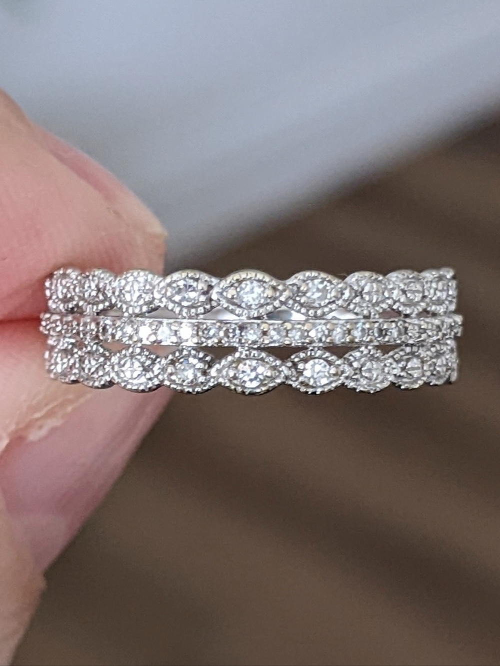 10K White Gold Diamond Triple Row Half Eternity Ring